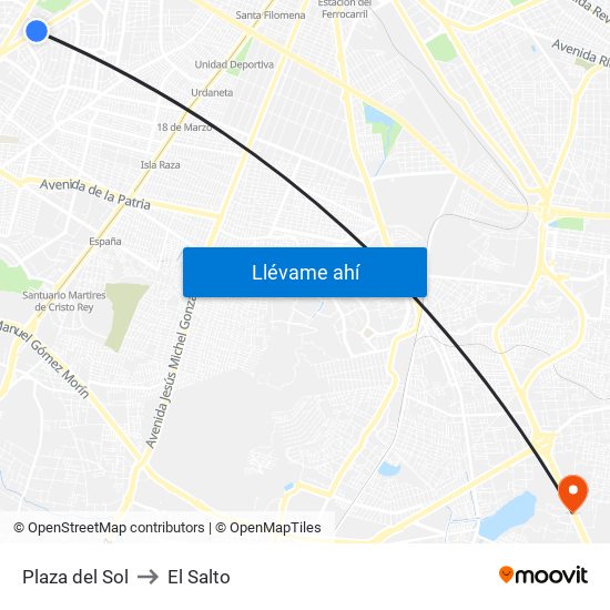 Plaza Del Sol to El Salto map