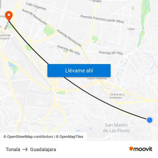 Tonalá to Guadalajara map