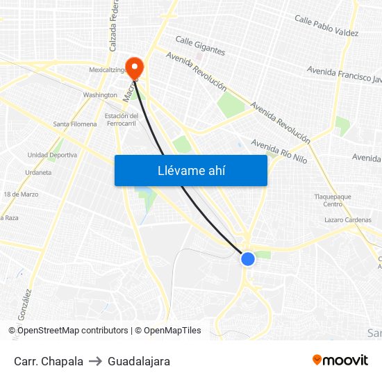 Carr. Chapala to Guadalajara map