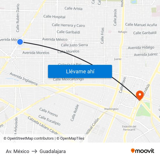 Av. México to Guadalajara map