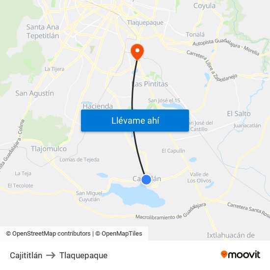 Cajititlán to Tlaquepaque map