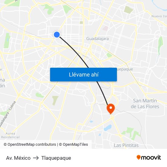 Av. México to Tlaquepaque map