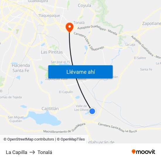 La Capilla to Tonalá map