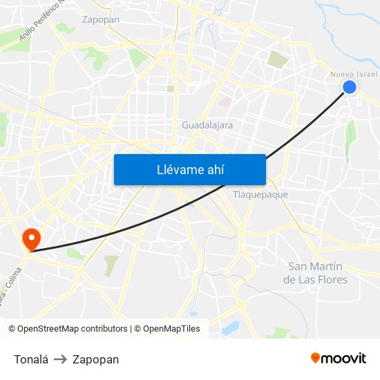 Tonalá to Zapopan map