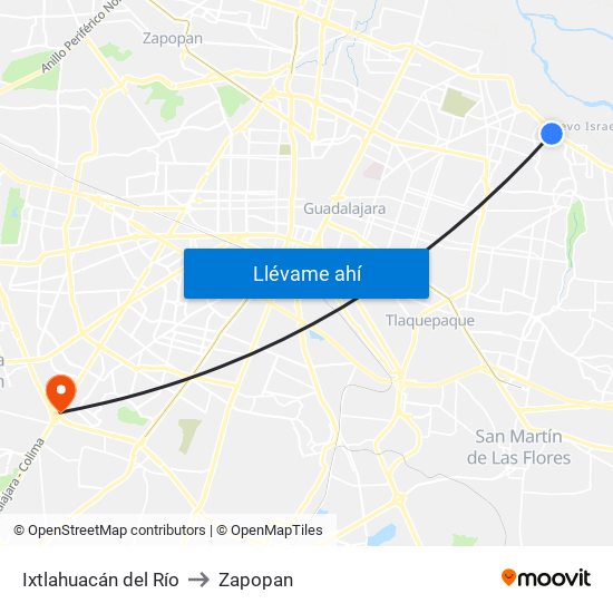 Ixtlahuacán del Río to Zapopan map