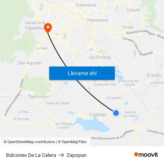 Balcones De La Calera to Zapopan map