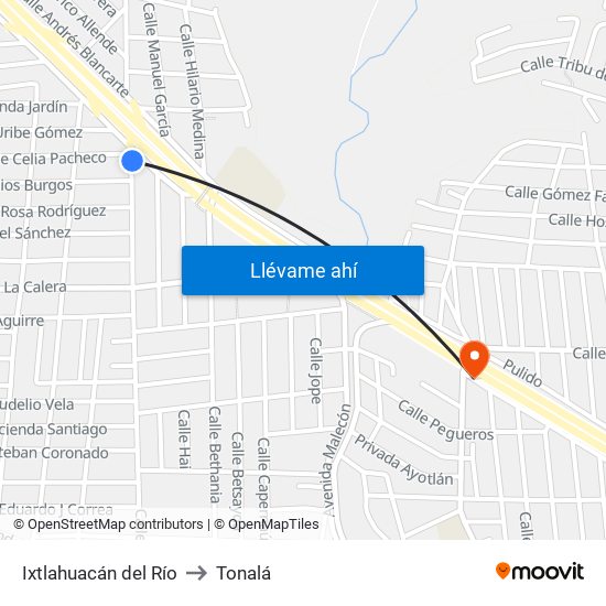 Ixtlahuacán del Río to Tonalá map