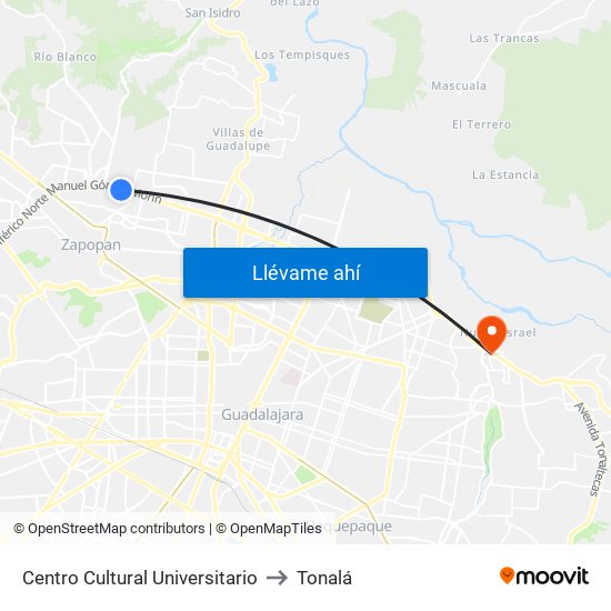 Centro Cultural Universitario to Tonalá map