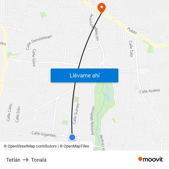 Tetlán to Tonalá map