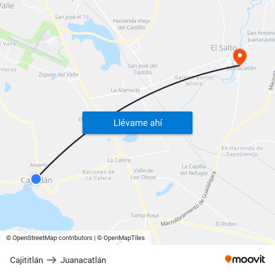 Cajititlán to Juanacatlán map