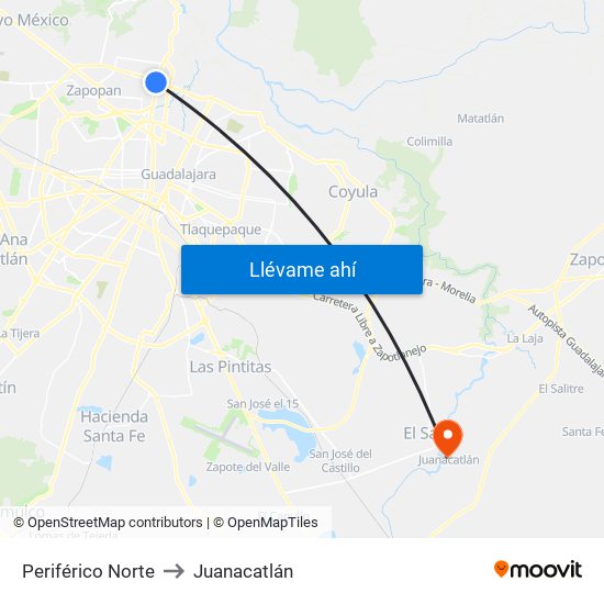 Periférico Norte to Juanacatlán map