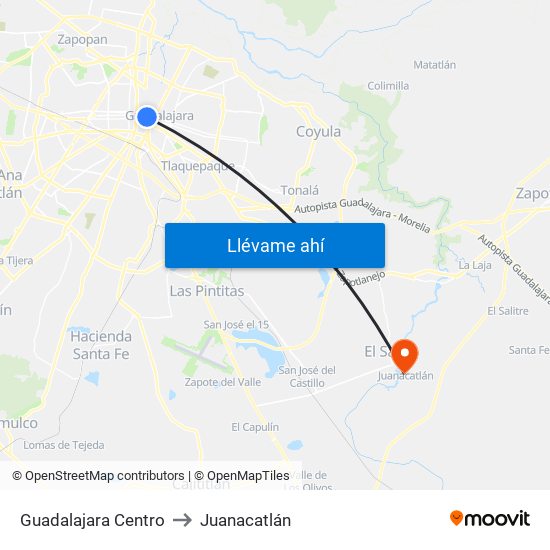 Guadalajara Centro to Juanacatlán map