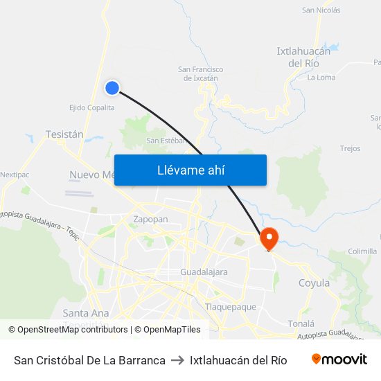 San Cristóbal De La Barranca to Ixtlahuacán del Río map