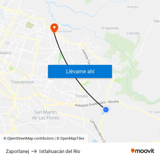 Zapotlanej to Ixtlahuacán del Río map