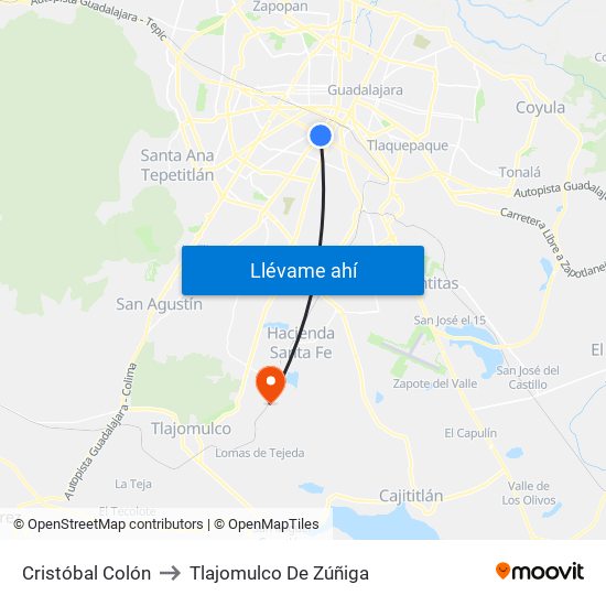 Cristóbal Colón to Tlajomulco De Zúñiga map