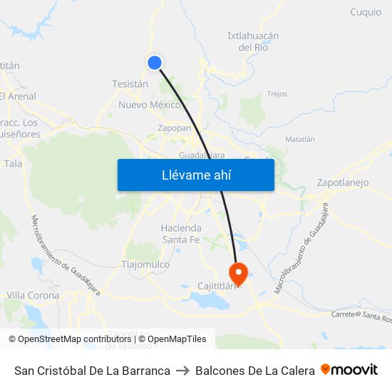 San Cristóbal De La Barranca to Balcones De La Calera map