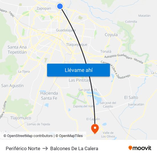 Periférico Norte to Balcones De La Calera map