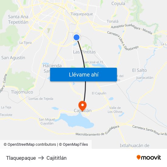 Tlaquepaque to Cajititlán map