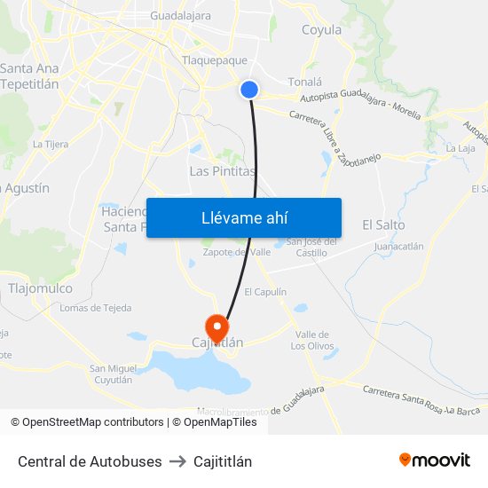 Central De Autobuses to Cajititlán map