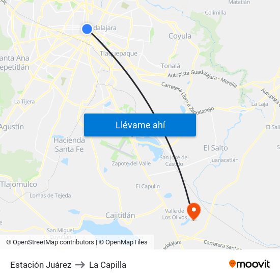 Estación Juárez to La Capilla map