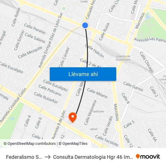 Federalismo Sur to Consulta Dermatologia Hgr 46 Imss map