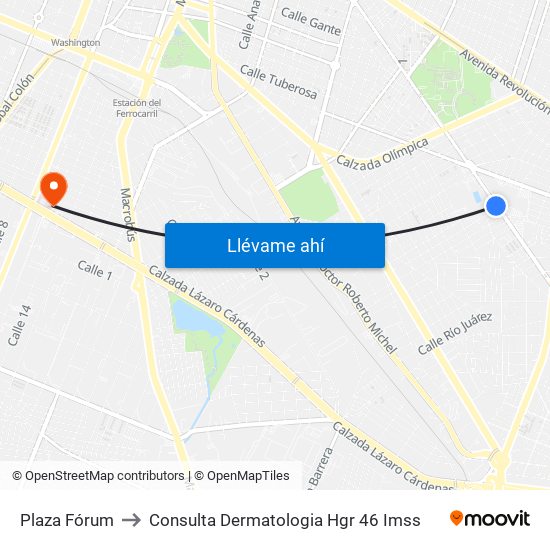 Plaza Fórum to Consulta Dermatologia Hgr 46 Imss map