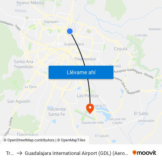 Tránsito to Guadalajara International Airport (GDL) (Aeropuerto Internacional de Guadalajara Miguel Hidalgo y C map