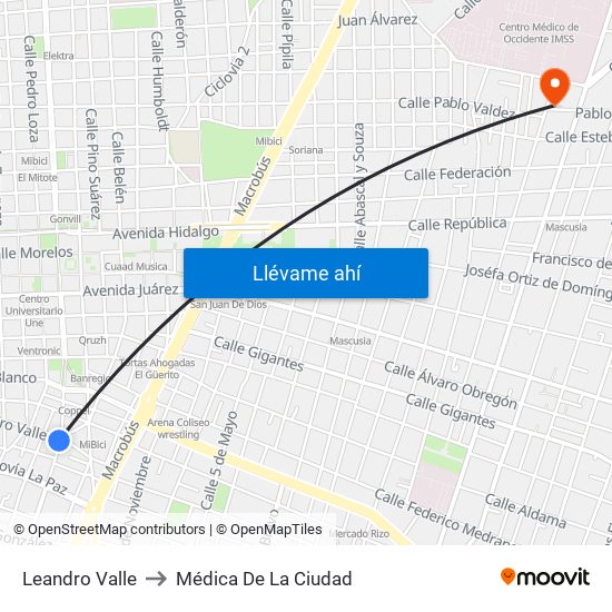 Leandro Valle to Médica De La Ciudad map