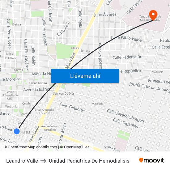 Leandro Valle to Unidad Pediatrica De Hemodialisis map