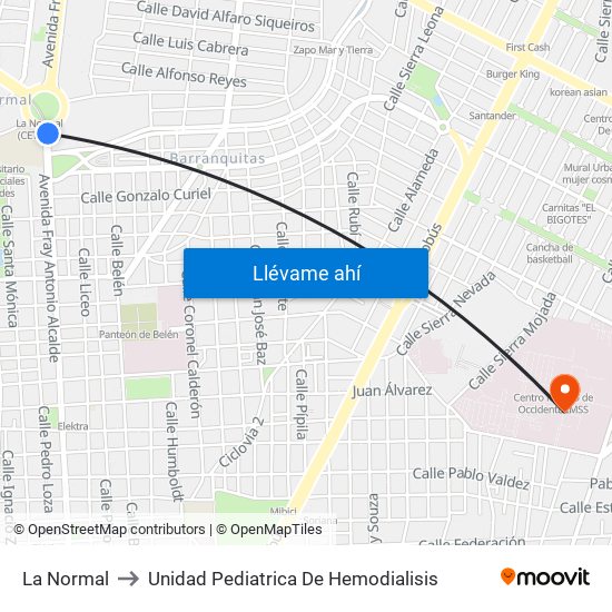La Normal to Unidad Pediatrica De Hemodialisis map