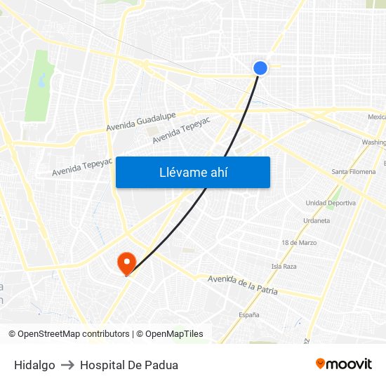 Hidalgo to Hospital De Padua map