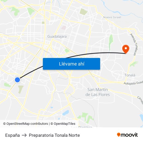 España to Preparatoria Tonala Norte map