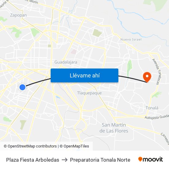 Plaza Fiesta Arboledas to Preparatoria Tonala Norte map