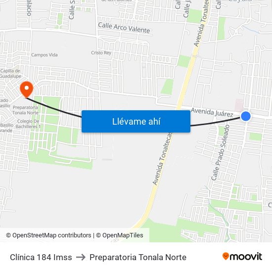 Clínica 184 Imss to Preparatoria Tonala Norte map