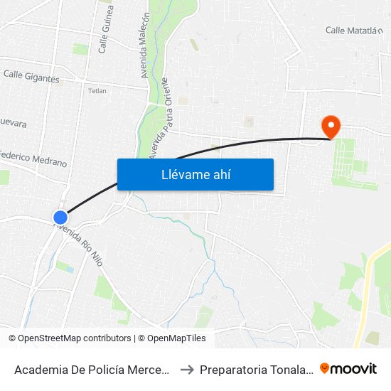 Academia De Policía Mercedes Celis to Preparatoria Tonala Norte map