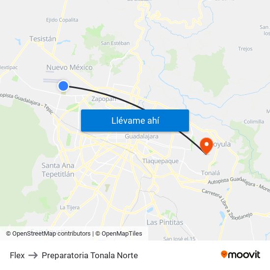 Flex to Preparatoria Tonala Norte map