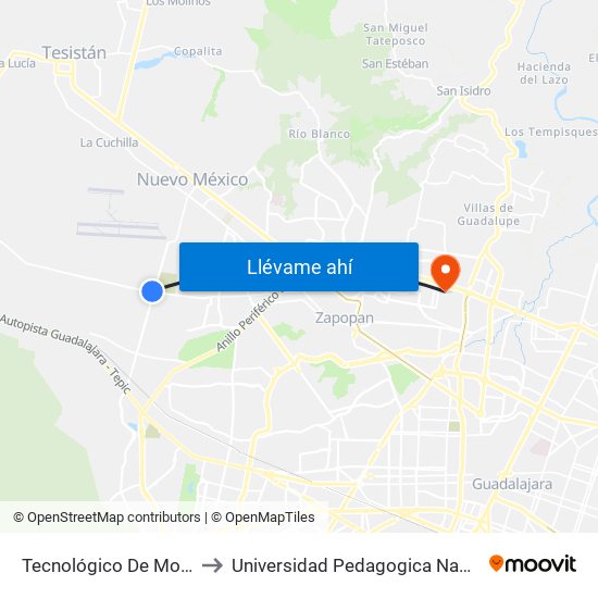 Tecnológico De Monterrey to Universidad Pedagogica Nacional 145 map