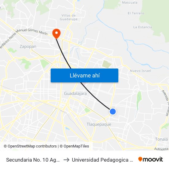 Secundaria No. 10 Agustín Yáñez to Universidad Pedagogica Nacional 145 map