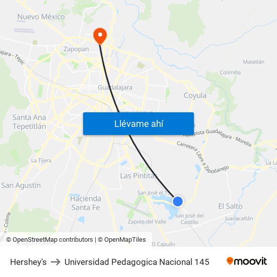 Hershey's to Universidad Pedagogica Nacional 145 map