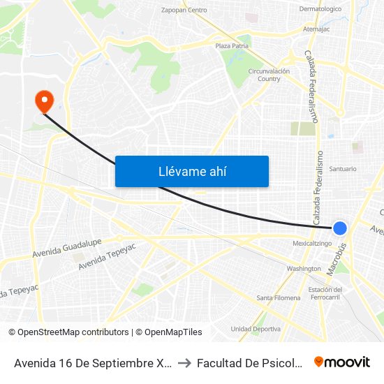 Avenida 16 De Septiembre X De La Paz to Facultad De Psicologia Uag map