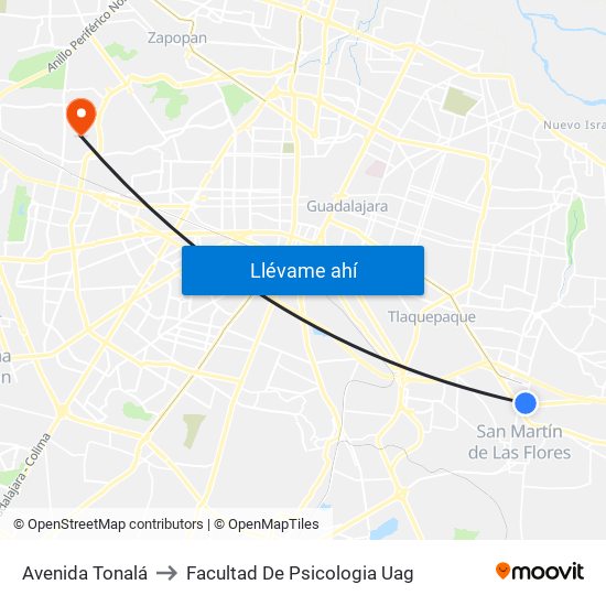 Avenida Tonalá to Facultad De Psicologia Uag map