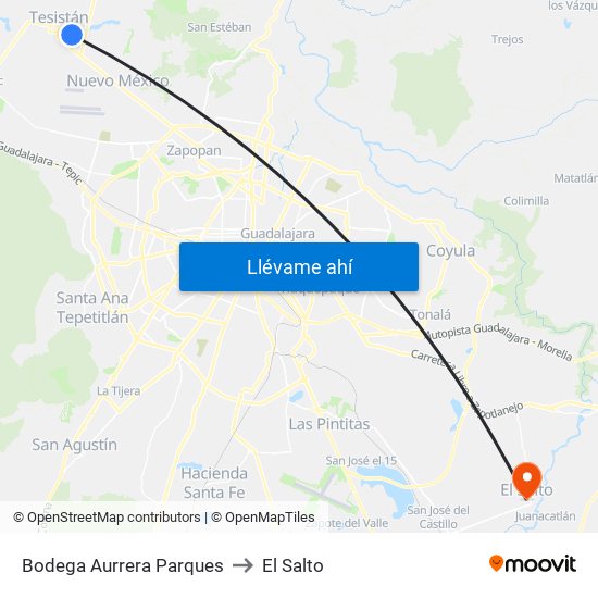 Bodega Aurrera Parques to El Salto map