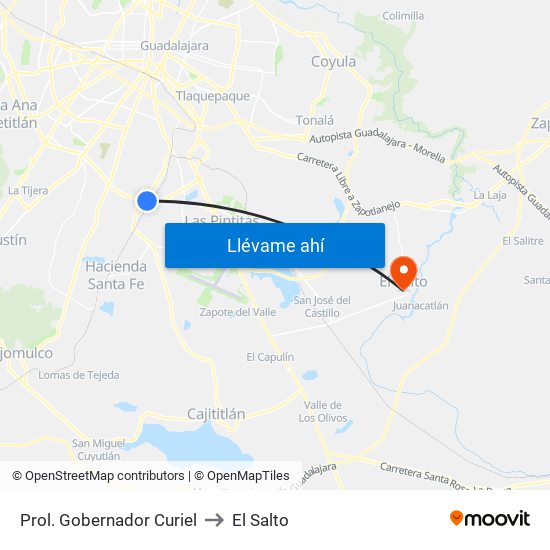 Prol. Gobernador Curiel to El Salto map