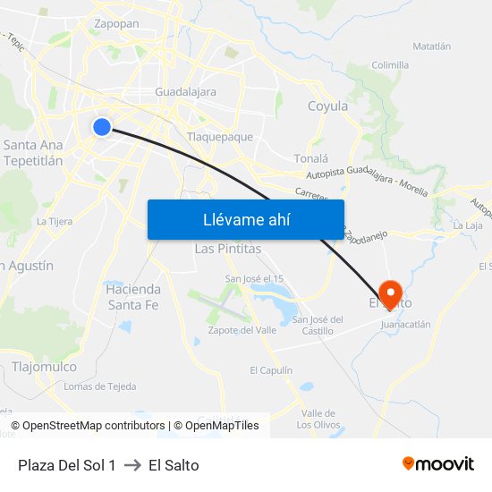 Plaza Del Sol 1 to El Salto map