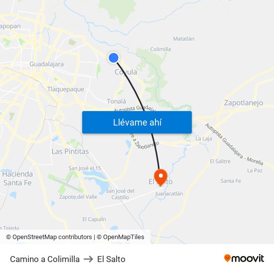 Camino A Colimilla to El Salto map