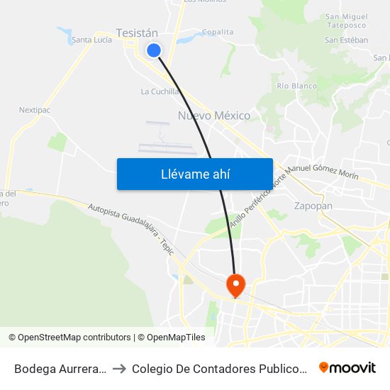Bodega Aurrera Parques to Colegio De Contadores Publicos De Guadalajara map