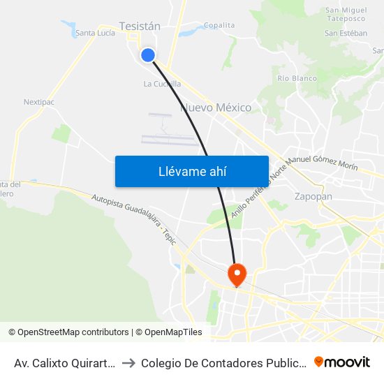 Av. Calixto Quirarte Villaseñor to Colegio De Contadores Publicos De Guadalajara map