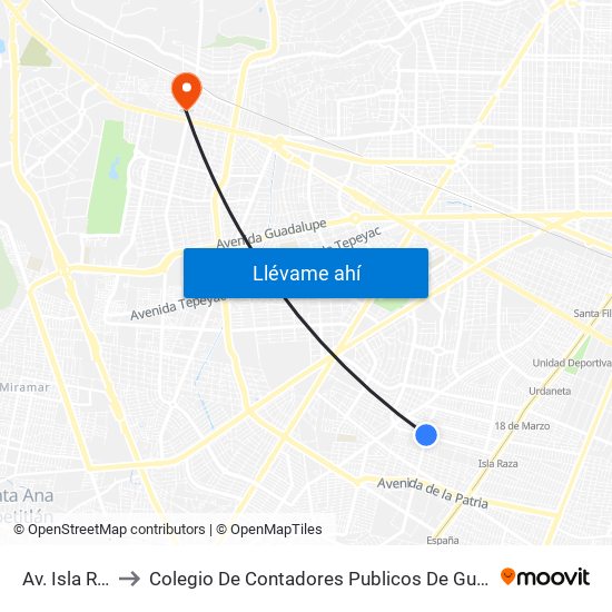 Av. Isla Raza to Colegio De Contadores Publicos De Guadalajara map