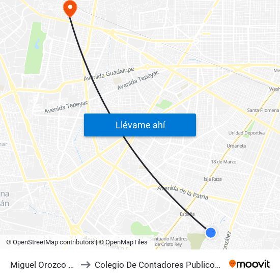 Miguel Orozco Camacho to Colegio De Contadores Publicos De Guadalajara map