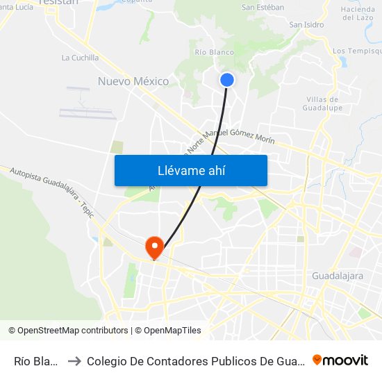Río Blanco to Colegio De Contadores Publicos De Guadalajara map